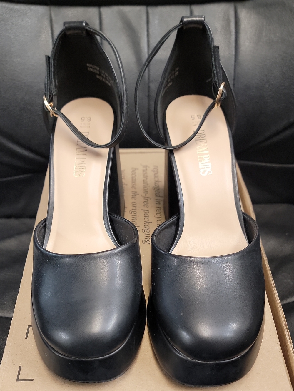 Dream Pairs Black Platform Ankle-Strap Pumps
